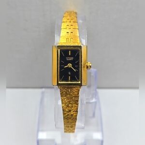 Vintage Citizen CQ Tank Watch Women 17mm Gold Tone 3220-S16911 New Battery